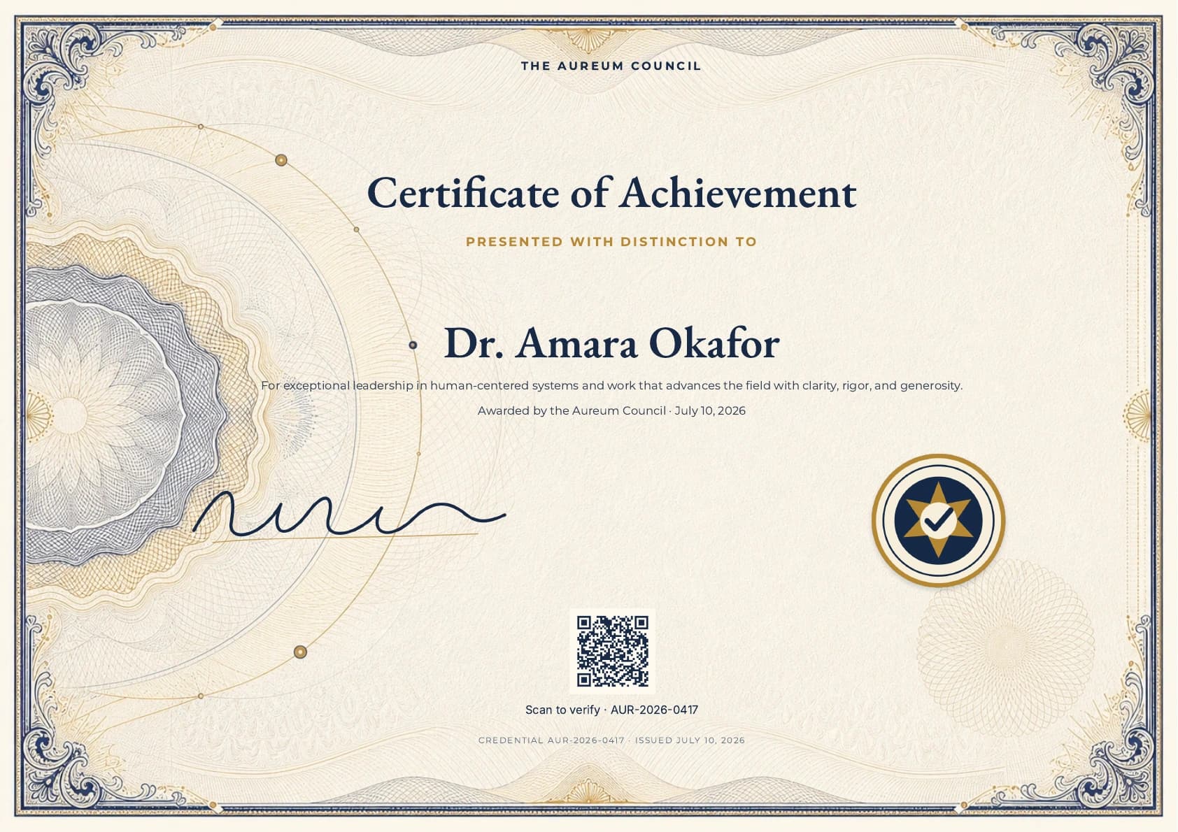Aureum Fellowship certificate PDF