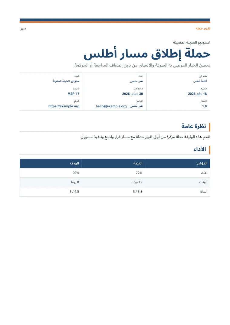 Rendered Campaign Report PDF with KPI dashboard, channel performance, insights, and actions