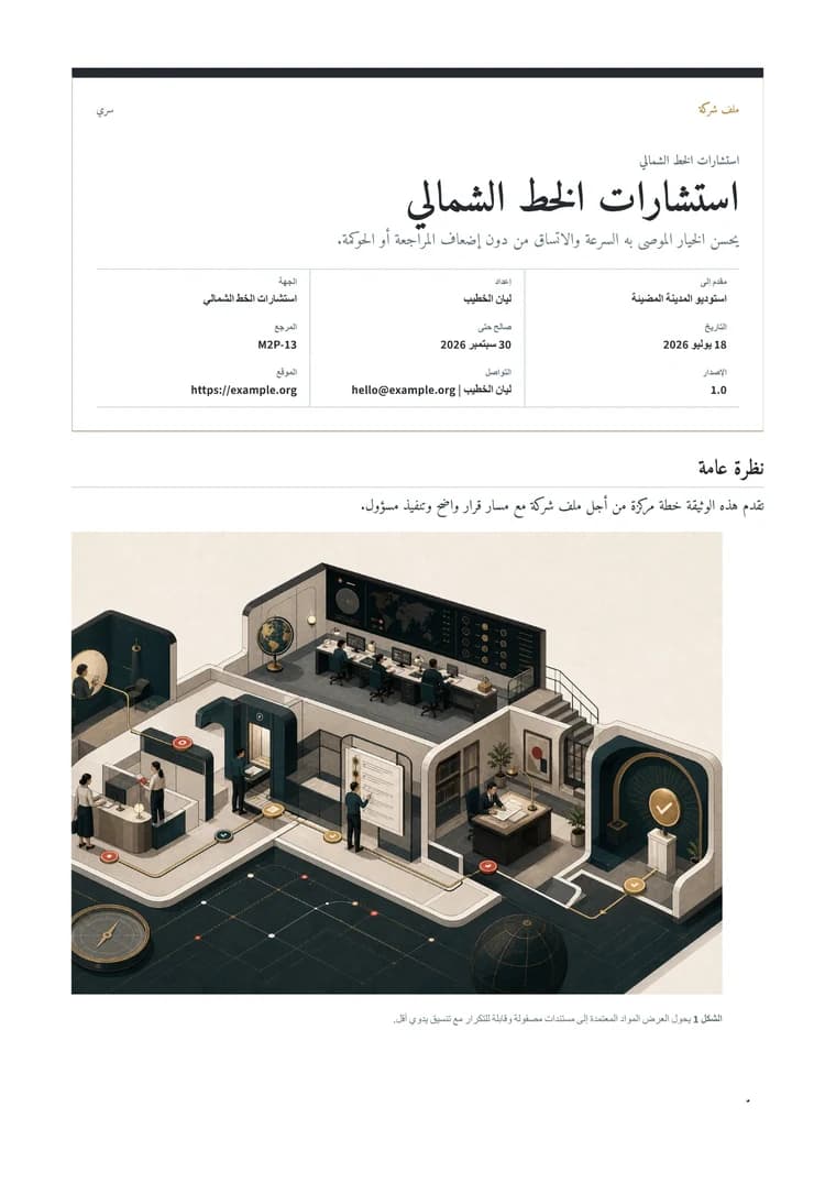 Rendered Company Profile PDF with mission, capabilities, sectors, leadership, and contact details