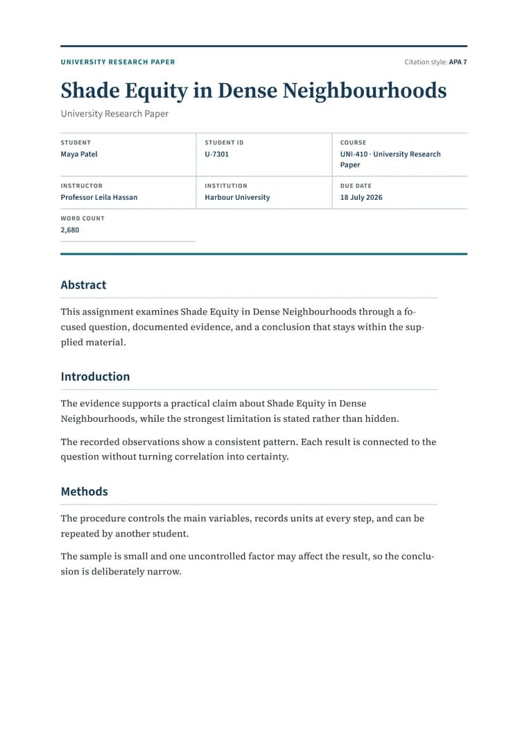 Rendered University Research Paper PDF with literature, methods, academic figure, findings, and references