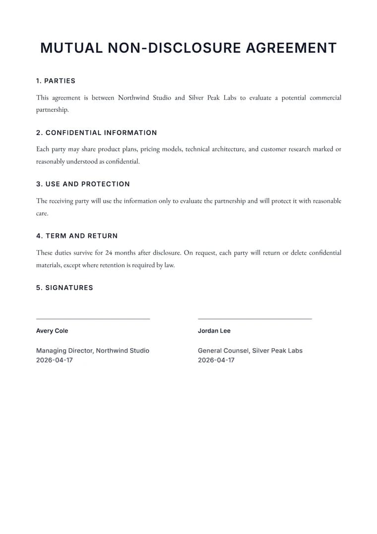 Markdown Legal Contract to PDF - Rendered PDF