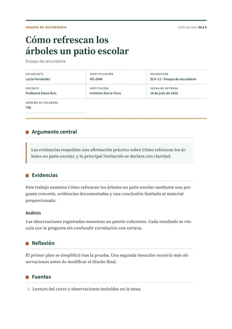 Rendered High School Essay PDF with a clear title sheet, thesis callout, evidence, and reflection