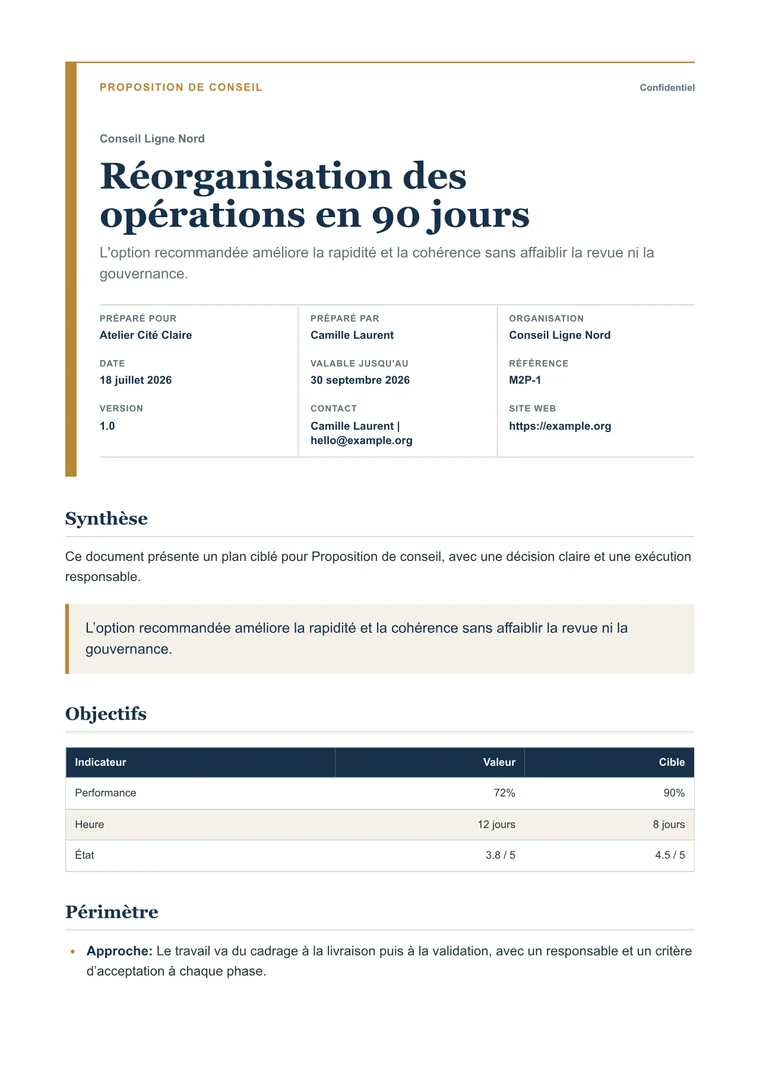 Proposition de conseil PDF généré