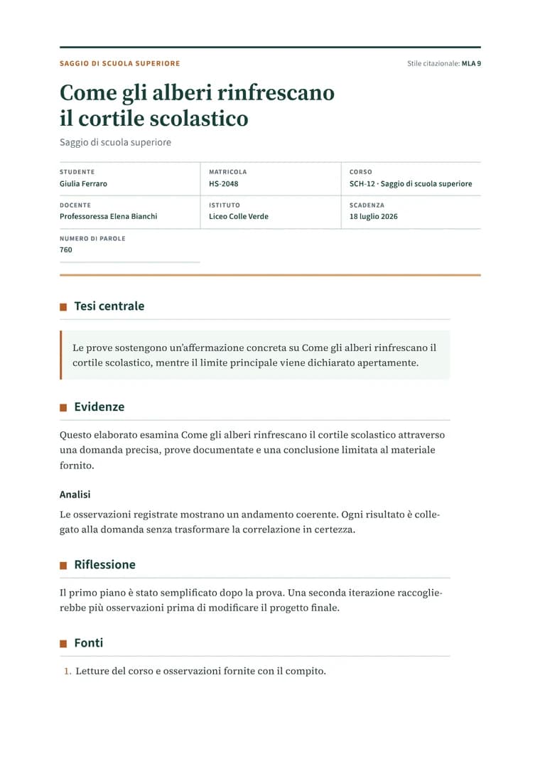 Rendered High School Essay PDF with a clear title sheet, thesis callout, evidence, and reflection