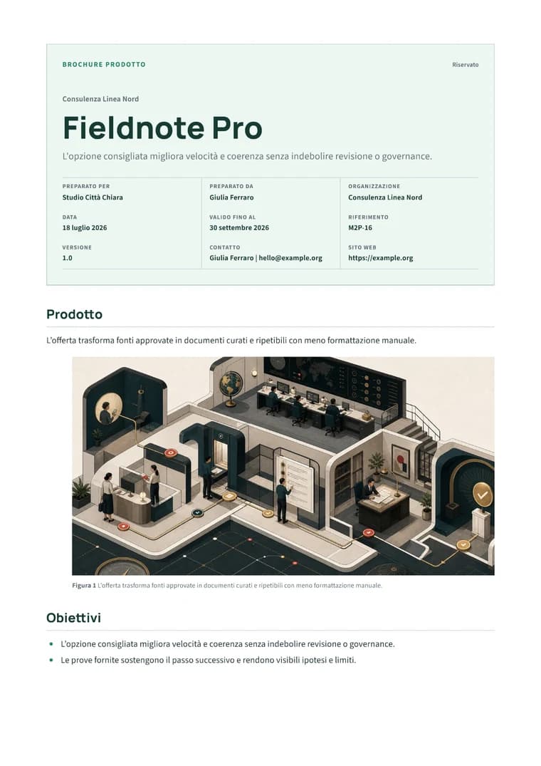 Rendered Product Brochure PDF with benefits, visual feature story, specifications, and call to action