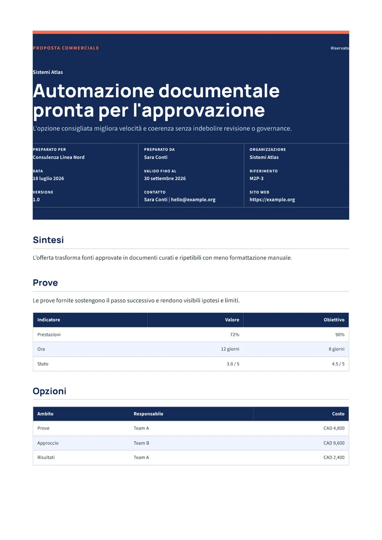 Rendered Sales Proposal PDF with value case, packages, ROI, and next steps
