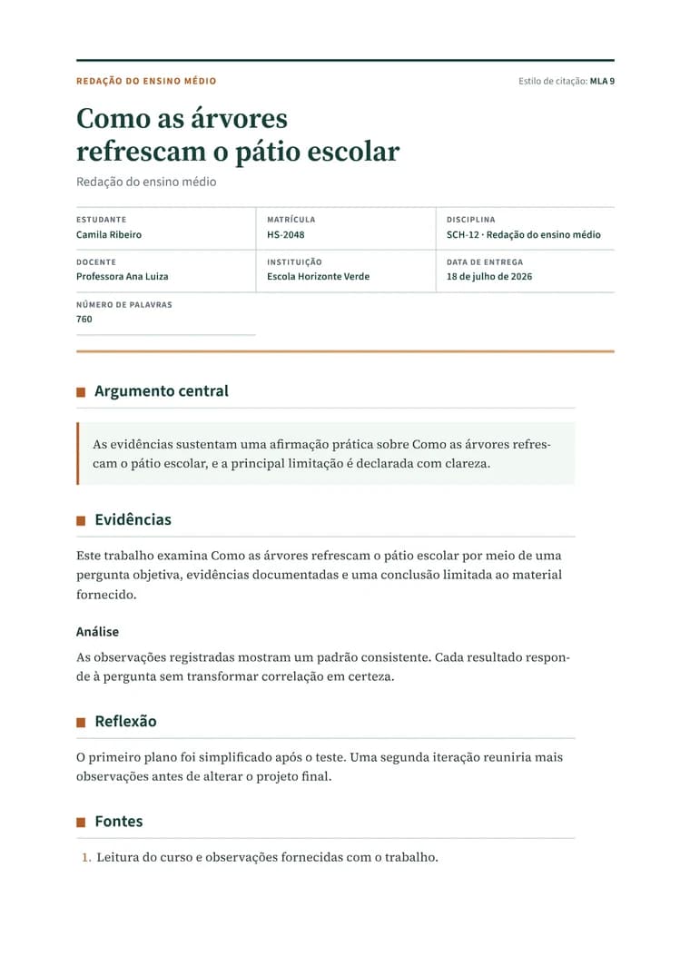Rendered High School Essay PDF with a clear title sheet, thesis callout, evidence, and reflection